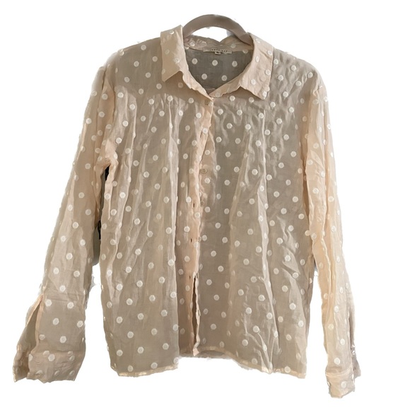 Copper Key sheer button down shirt textured polka dots - Picture 2 of 2